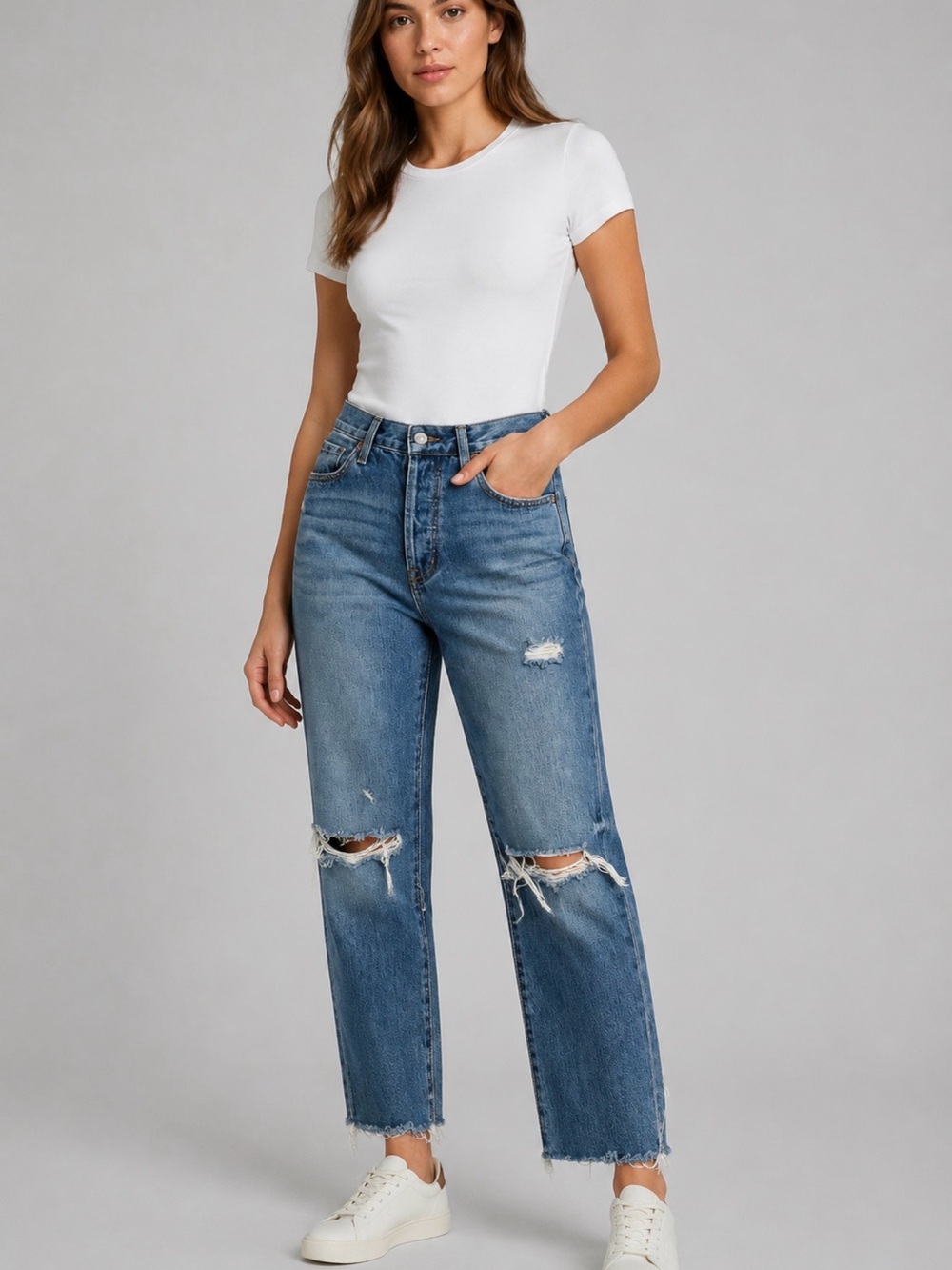 pistola Ripped High-Rise Straight Leg distress hem Jeans size 25